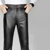 Pantalons pour hommes Hommes Automne Cuir et hiver Black Cowskin Droite Jeunesse Épaissie Casual Crayon Pantalon