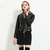 Frauen Leder Trendy Nizza Frühling Frauen Pu Jacke Frau Zipper Gürtel Kurzen Mantel Weibliche Motorrad Schwarz Faux Outwear