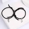 Strand Fashion 2pcs/set Black Rope Distance Magnet Couple Bracelet Mom Dad Love Heart Charm Family Jewelry Mother's Day Gifts