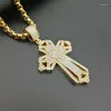 Pendant Necklaces Big Gold Color Jesus Cross Necklace With Zircon Fashion Men's And Women's Jewelry Crucifix