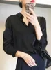 Vrouwen Blouses Vrouwen Herfst Office Lady Revers Shirts Casual Mode Elegante Effen Kleur 2022 Tops Knoppen Losse Blouse Kleding 24299