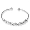 Bangle Real Pearl For Decoration Silver Plated Fashion Jewelry Adjustable Accessories Scrub Interconnected Round White