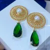 Dangle Earrings Luxury Green Red For Women Bridal Dress Wedding Accessories Fashion Jewelry With Round Shape And Water Drop Composition