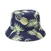 Beretti Cotton Pineapple Stampa Cappelli a secchio Donne Cappello a doppia faccia da donna Femmina Primavera estate da viaggio da sole Outdoor Fisherman