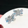 Orecchini a bottone Placeplace Fashion Square Zircon Bow Original High Quality Exquisite Elegant Women Holiday Gift