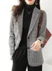 Damespakken Hoogwaardige elegante plaid outfit Blazer met zak voor werk Draag vrouwen lange jaskleding Fashion Outdiner Jacket