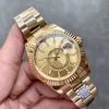 Högkvalitativ lyxdesigner Män 42mm guld Dial Watch Sky Automatisk mekanisk rörelse titta på rostfritt stål vattentätt safir titta på mode montre de luxe