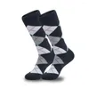 Herrstrumpor Herr 3 par Män stor storlek Fashion Business Dress Högkvalitativ rand Black Grey Pure Cotton Sock EU42-48