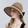 Wide Brim Hats 2022 Women Large Straw Hat With Bow Fashion Empty Top Floppy Sun Summer Foldable Beach UPF UV Cap Female Caps