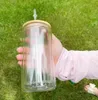 USA: s lagervattenflaskor dubbel v￤gg sublimering 16oz glas tumlare kan glas￶gon med bambu lock ￥teranv￤ndbara halmmuggar SS1125