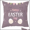 Almofada da Páscoa de travesseiro ER 18x18 polegadas rosa Happy Rabbit Egg Frovento estampado Caixa Casa Decoração Dedro Droga Jardim Têxteis Cama Dhary