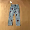 Jeans Designer Faire vieux jeans lavés pour hommes pantalons droits chromés coeur lettres imprimées pour femmes hommes style long décontracté GH53