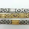 11 mm Breite Mode silberne Edelstahl Halskette und Armband Customized 18 Karat Gold plattiert flacher byzantinischer Schmuck Set für Männer