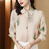 Women's Blouses High-end Especially Beautiful All Season Orange Mulberry Silk Hand-Painted Building Print Women OL Workwear Top Shirt Blouse