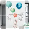 Wall Stickers Rabbit Wall Stickers Kids Room Easter Sticker Decoration Balloon Bunny Children Girl Nursery Decal Drop Delivery Home G Dhvxj