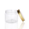 100 ml 200 ml transparent PET en plastique crème pots de stockage canettes bouteille ronde avec couvercles en aluminium doré pour lotion cosmétique masque de boue baume à lèvres SN133