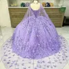 Lilak Lavender Butterfly sukienki Quinceanera z Cape Lace Applique Sweet 16 Dress Meksykańskie suknie balowe 2023 Vestidos de