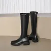 Winter Knee High Boots Women Designer okrągłe palce niska buty buty oryginalne skórzane zamsz skórzany moda luksusowa platforma Lady Warorwar YGN020-H69-10
