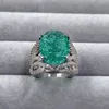 Exquisito anillo de moissanita verde azul 925 Plata de Ley fuego brillante anillo abierto de lujo regalo de joyería de cumpleaños para fiesta femenina