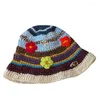 Bérets été Crochet fleurs motif pêcheur chapeau tricoté seau bassin large bord chapeau de soleil cadeau pour la Saint-Valentin