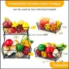 Storage Baskets Storage Baskets Household 2 Tier Fruit Plate Countertop Metal Basket Holder Tray Stand Can Be Folded Drop Delivery H Dha57