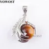 Pendant Necklaces Wholesale 5Pcs Natural Stone Tigers Eye Pendants Round Ball Bead Dragon Claw Crystal Reiki Chakra Women Gift QN3111