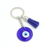 Wholesale 30mm Ceramics Blue Turkish Evil Eye Key Rings Keychain Car Key Holder Keyring for Women Men Jewelry Gift Tassel Charm Decoration