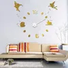 Relógios de parede 3d relógio grande design moderno xícara de café silenciosa para sala de estar decoração autônoma de diy anjo adesivos
