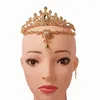 Tocados Accesorios para el cabello de boda árabe Corona chapada en oro Marruecos Tocado nupcial Rhinestone Mujeres musulmanas Diadema Regalo de matrimonio de metal
