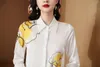 Kvinnors blusar avancerade särskilt vackra hela säsongen Vit mullbärsilk Simple Print Women Sweet Elegant Slim Ol Workwear Top Shirt