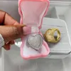 Pave Micro CZ Full Finger Ring For Women Big Heart Shaped Valentine's Gift Ice Out Bling Cocktail Rings288D