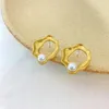 Stud Earrings High Quality Artificial Pearl Irregularity Gold Plated 925 Silver Pin For Women