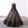 Black Ball Gown Gothic Wedding Dresses 2023 With Long Sleeves Lace Appliques Tulle Floor Length Vintage puffy Bridal Gowns