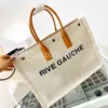 Moda trend kadınlar çanta rive gauche tote alışveriş çantası çanta üst keten büyük plaj çantaları tasarımcı seyahat crossbody omuz satchel brandwomensbags