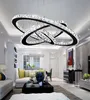 Crystal Modern LED Ceiling Chandeliers Fixtures Dining Room Pendant Lights Contemporary 3 Rings Adjustable Stainless Steel