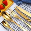 Dinnerware Sets KuBac Hommi 20pcs Shiny Set 18/10 Stainless Steel Mirror Gold Cutlery Black Service For 4 Drop Ship