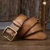 Riemen echte lederen riem mannelijk koper buckle handgemaakte pure koehide retro all-match casual jeans roodbruine zwarte luxe g835