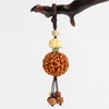 Keychains Natural Rudraksha Beads Car Keychain Original handfl￤tat rep Lucky Sign Lotus Key Holder Meditation Buddhism smycken Amuletter