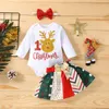 Flickkl￤nningar 3st Baby's Clothes Girls Christmas Costumes Letter Tryck L￥ng￤rmad romper Splicing kjol pannband f￶r f￶dd 0-24 m￥nader