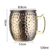 Moskva Cup Mule Mugs 304 Rostfritt stål vinglasögon Kopparpläterad Hammer Point Mug Cocktail Cup LT162