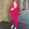 Pantaloni da due pezzi da donna 2 pezzi/set da donna blazer set di colori a colori solidi collare anti-troncatura ampio da tasca con tasche ad alta vita calda allentata