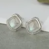 Серьги -грибки 2022 Реал S925 Pure Silver Labradorite для женщины квадрат простой ретро -тайский темперамент