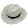 Berets 634C Summer Beach Western Cowgirl Hat Cowboy Straw Sun for Outdoor Sports