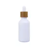 Frosted Amber White Glass Droper Bottle 15 ml 30 ml 50 ml med bambu cap 1oz trä eteriska oljeflaskor SN141