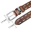 أحزمة Hawson Italian Cow Leather Belt Retro Black Cowskin Strap ثقوب أصلية قابلة للتعديل 100-120 سم الدبوس المعدني