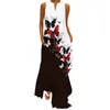 Casual Dresses Women's Summer Print ärmlös Ficka Lös klänning 2022 Retro Plus Size Floral Maxi V-ringning Sexig kvinna Long
