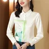 Blusas femininas de alta qualidade, especialmente bonito durante toda a estação White Mulberry Silk Print Mulher Mulheres elegantes Slim OL Workwear Top Circh