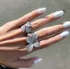 2022 Ny trend silverfärgsektor justerbar ring med bling diamant för kvinnor mode smycken bröllop förlovningsring