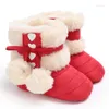 Bottes Style hiver garder au chaud bébé avec balle en forme de coeur premiers marcheurs semelle en caoutchouc anti-dérapant princesse infantile berceau chaussures