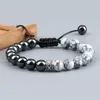 Strand White Black Line Beads Braided Bracelet Lave Polish Tiger Eye Onyx Stone Couple Bangle Chain Pulsera Jewelry Gift For Friend